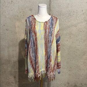 Laurie Felt Multicolor Striped Fringe Sweater